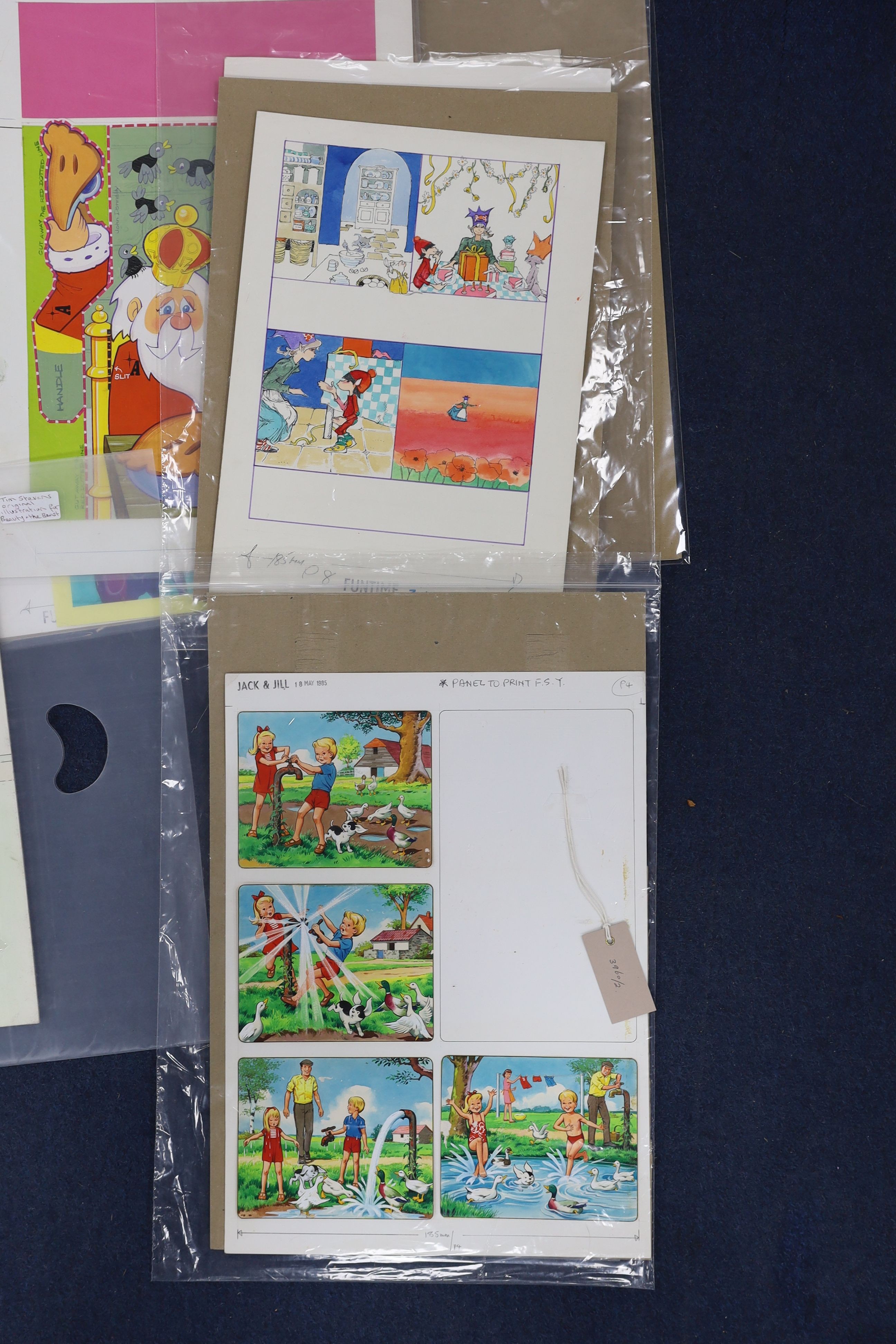 A collection of assorted original artwork for children's books and magazines, including Jack and Jill, and Play Hour Annual, largest 40 x 50cm, unframed